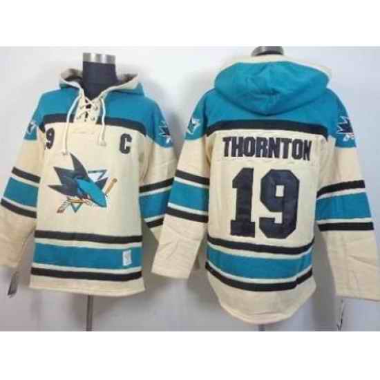 San Jose Sharks #19 Joe Thornton Cream Stitched NHL Sawyer Hooded Sweatshirt